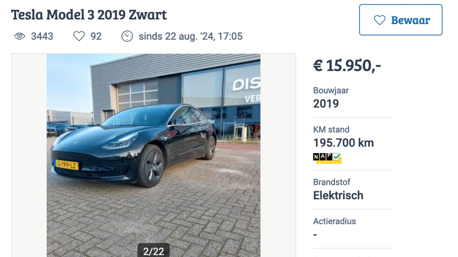 occasionprijs Tesla Model 3